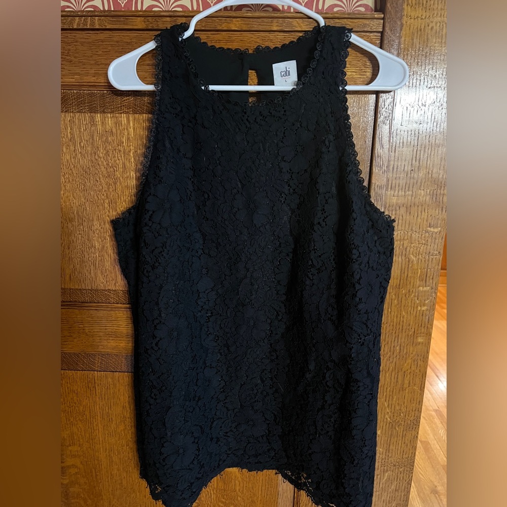 Cabi Display Tank Black Lace Lined Women's Large Style 3605 EUC